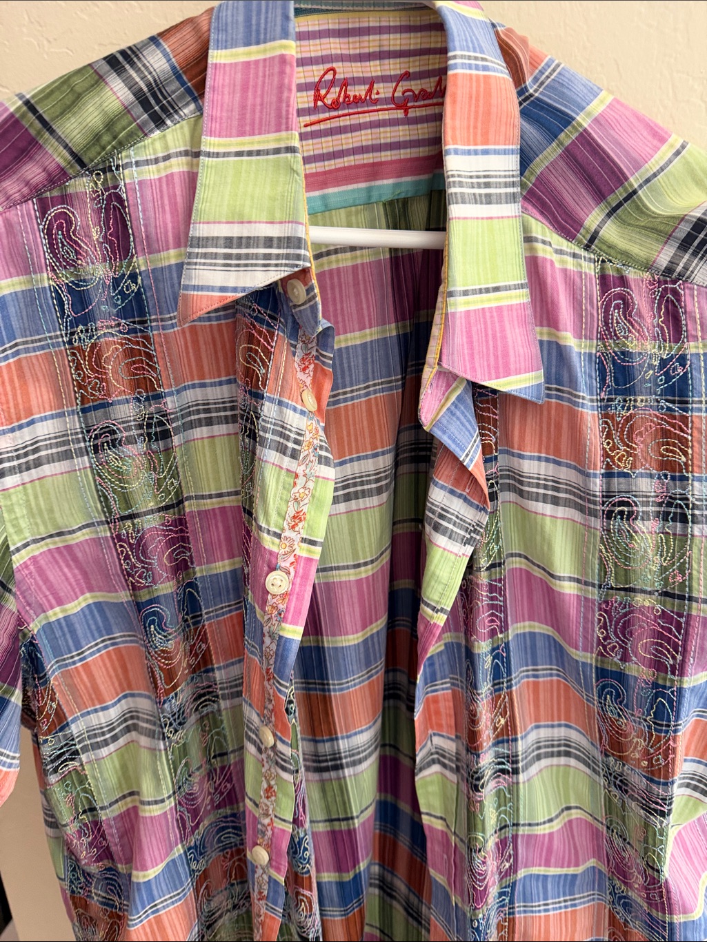Robert Graham Pastel Plaid Button-Up Shirt In Pink, Green, Blue, Orange